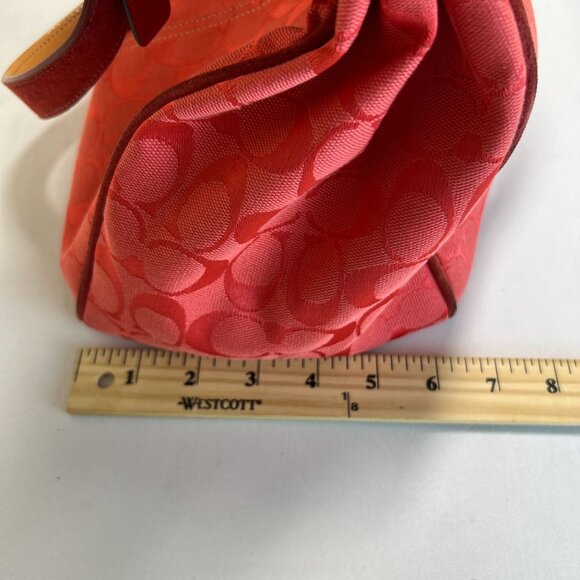 Coach LTD Signature C Belted Canvas Purse Satchel Carryall Tote Bag Red Tan - Picture 9 of 14